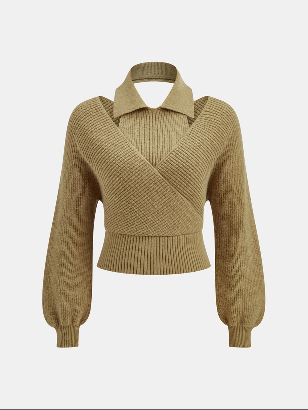 Cutout-Collar Ribbed Sweater - Picture 2 of 5